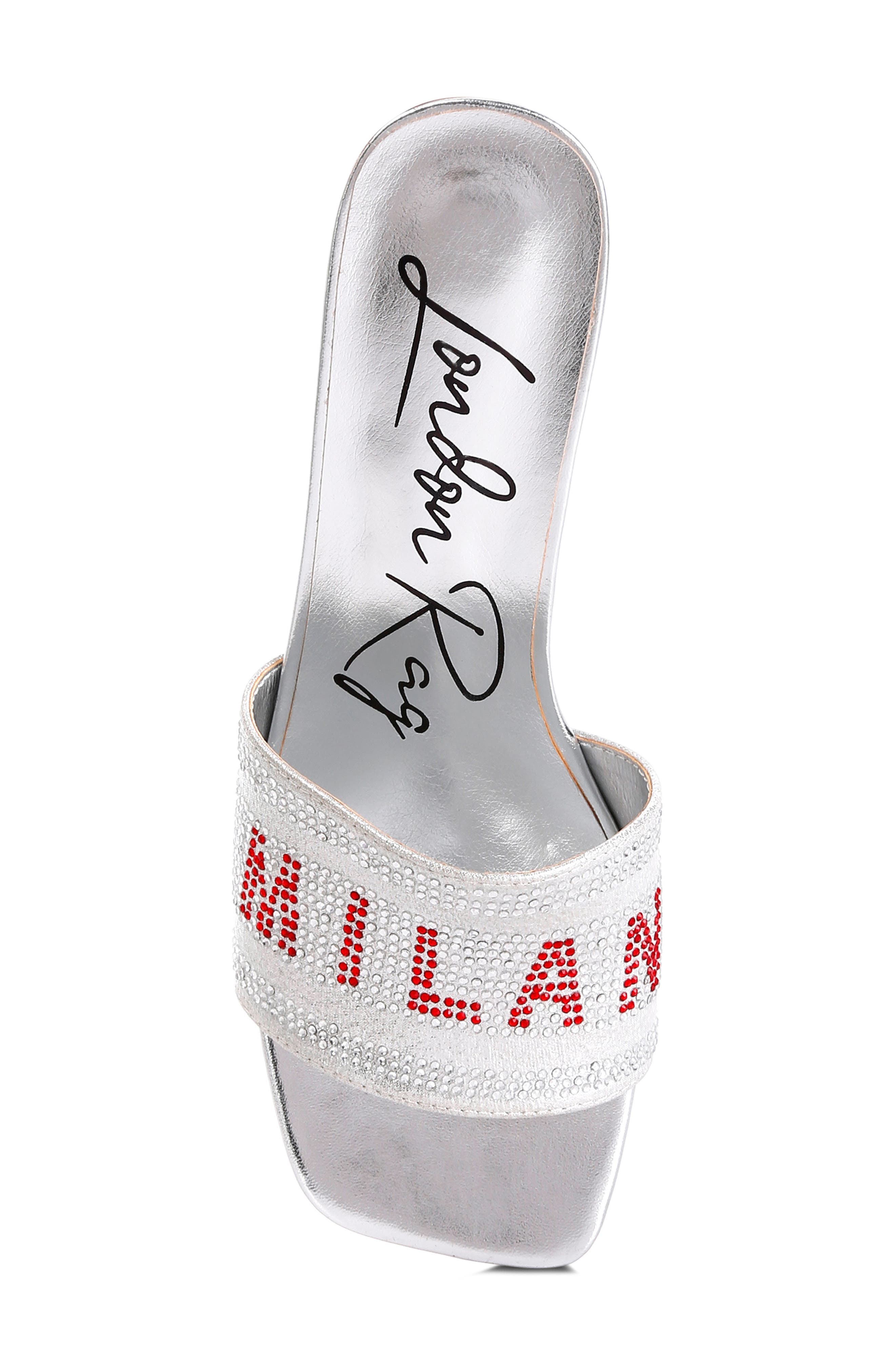 LONDON RAG Punstar Rhinestone Embellished Slide Sandal, Alternate, color, Silver