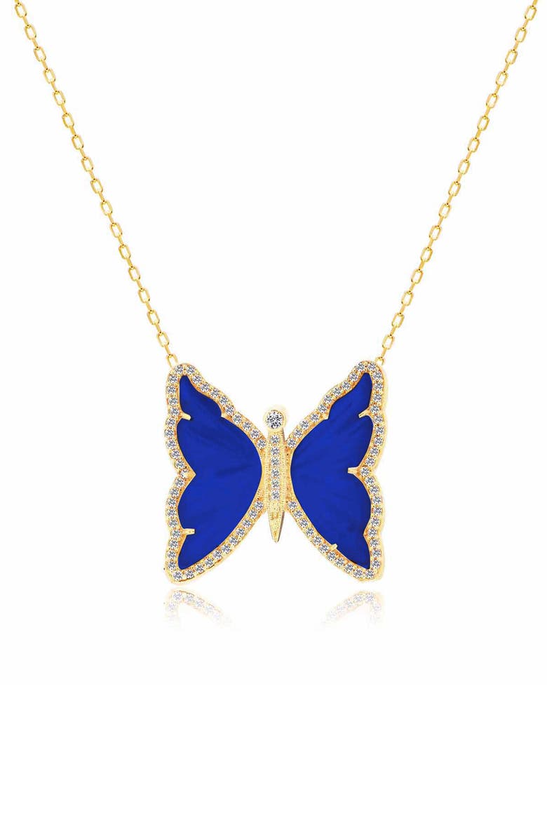 GABI RIELLE 14K Gold Plate Sterling Silver Lapis & CZ Butterfly Pendant Necklace, Main, color, Gold