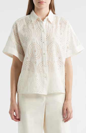 BOSS Orange Bisenas Embroidered Eyelet Button-Up Shirt