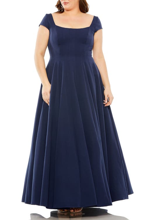 Mac Duggal Plus Cap Sleeve Square Neck Ball Gown In Midnight
