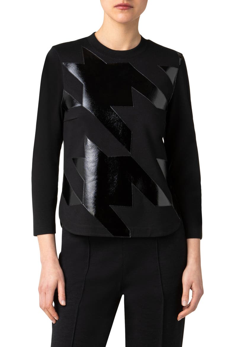 Mixed Media Houndstooth Top, Main, color, 009-BLACK