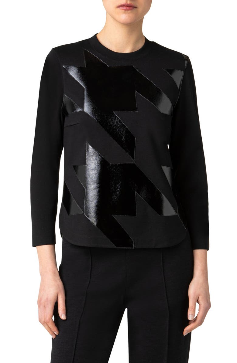Akris punto Mixed Media Houndstooth Top, Main, color,