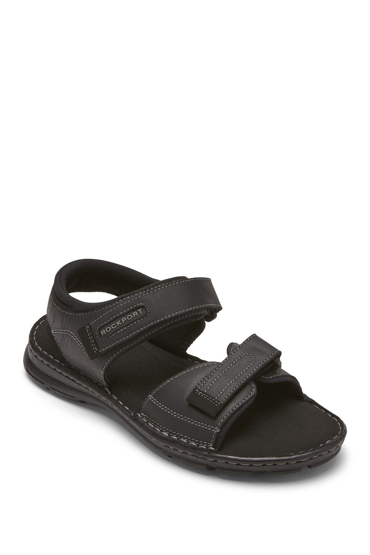 Rockport Darwyn Qtr Strap Sandal, Alternate, color, Black Lea Ii