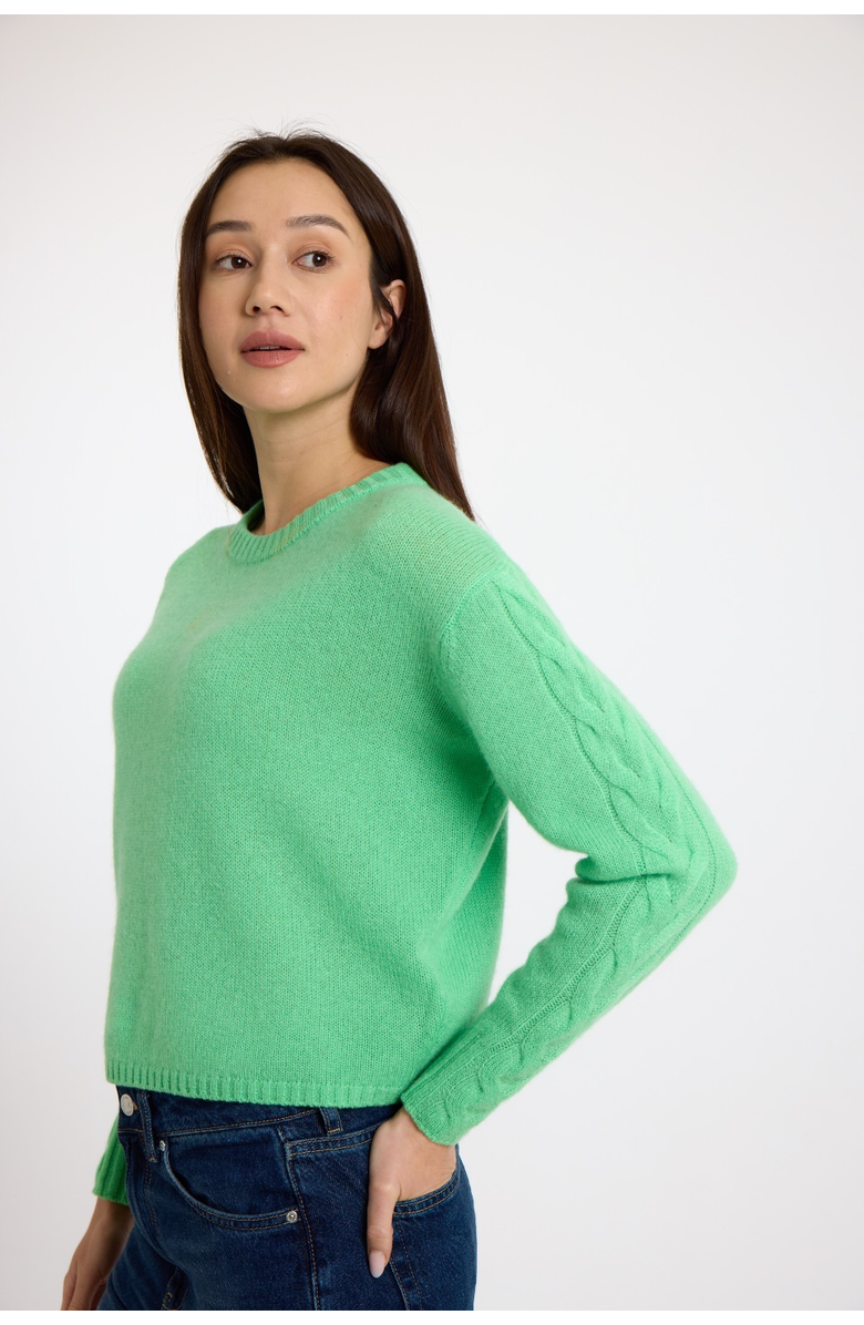 Brodie Pure Cashmere Cable Sleeve 100% Cashmere Sweater, Main, color, Mojito