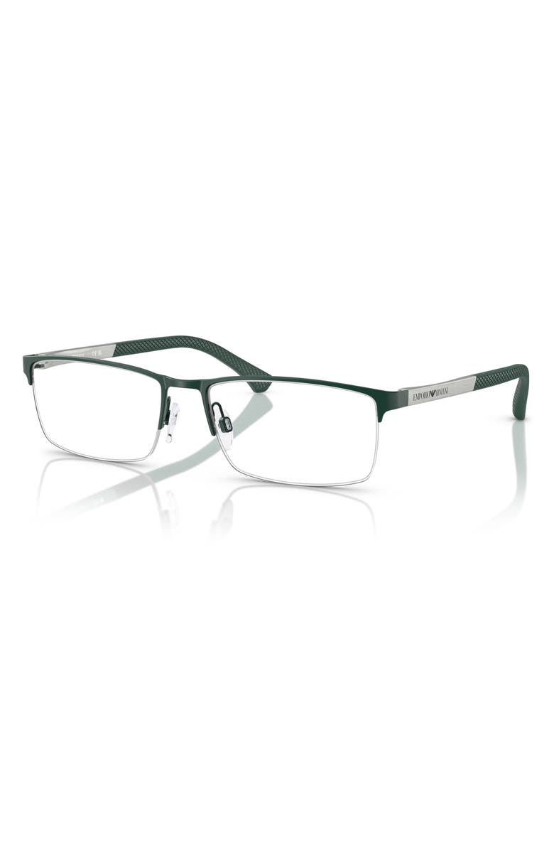 Emporio Armani 57mm Half Rim Optical Glasses, Alternate, color, Matte Green / Demo Lens