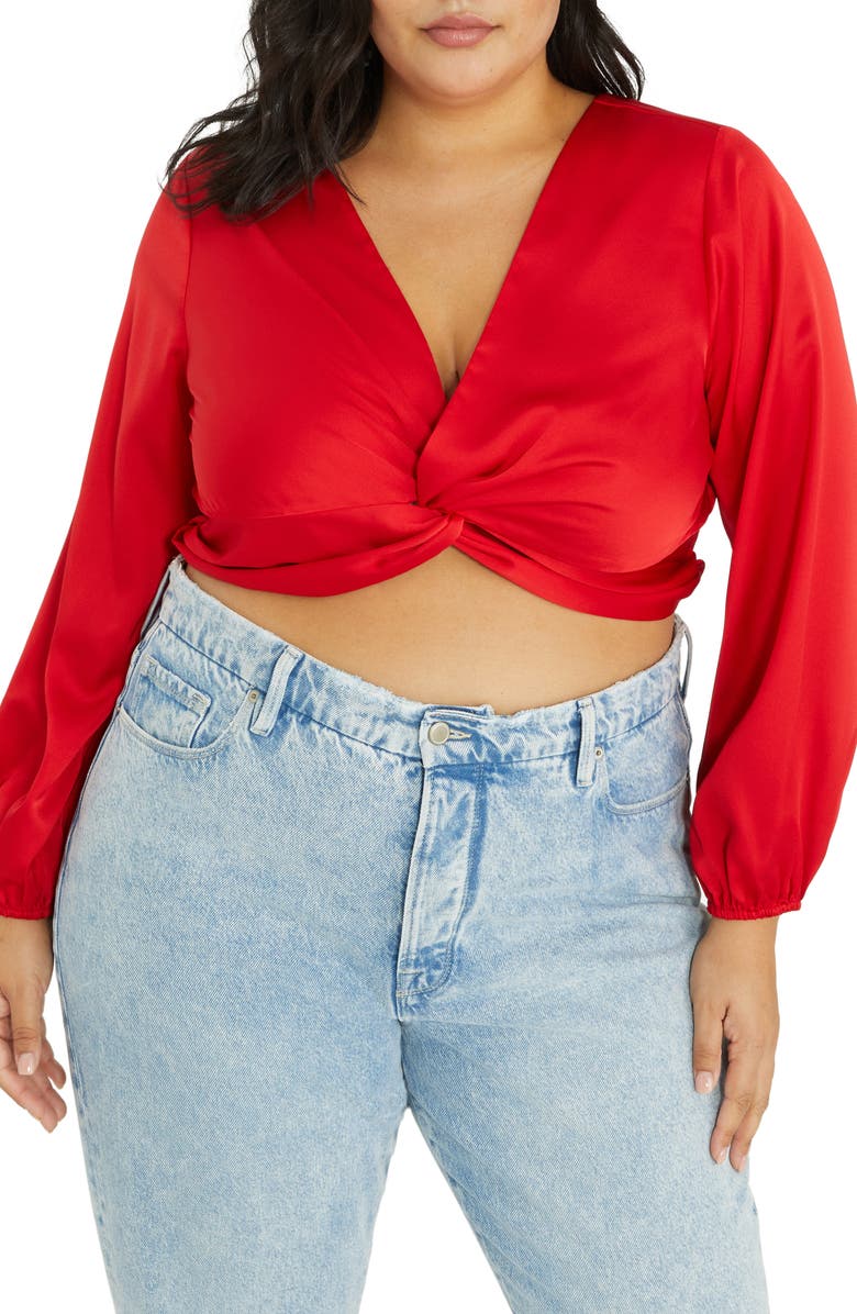 Sanctuary Twist Front Crop Satin Top, Main, color,