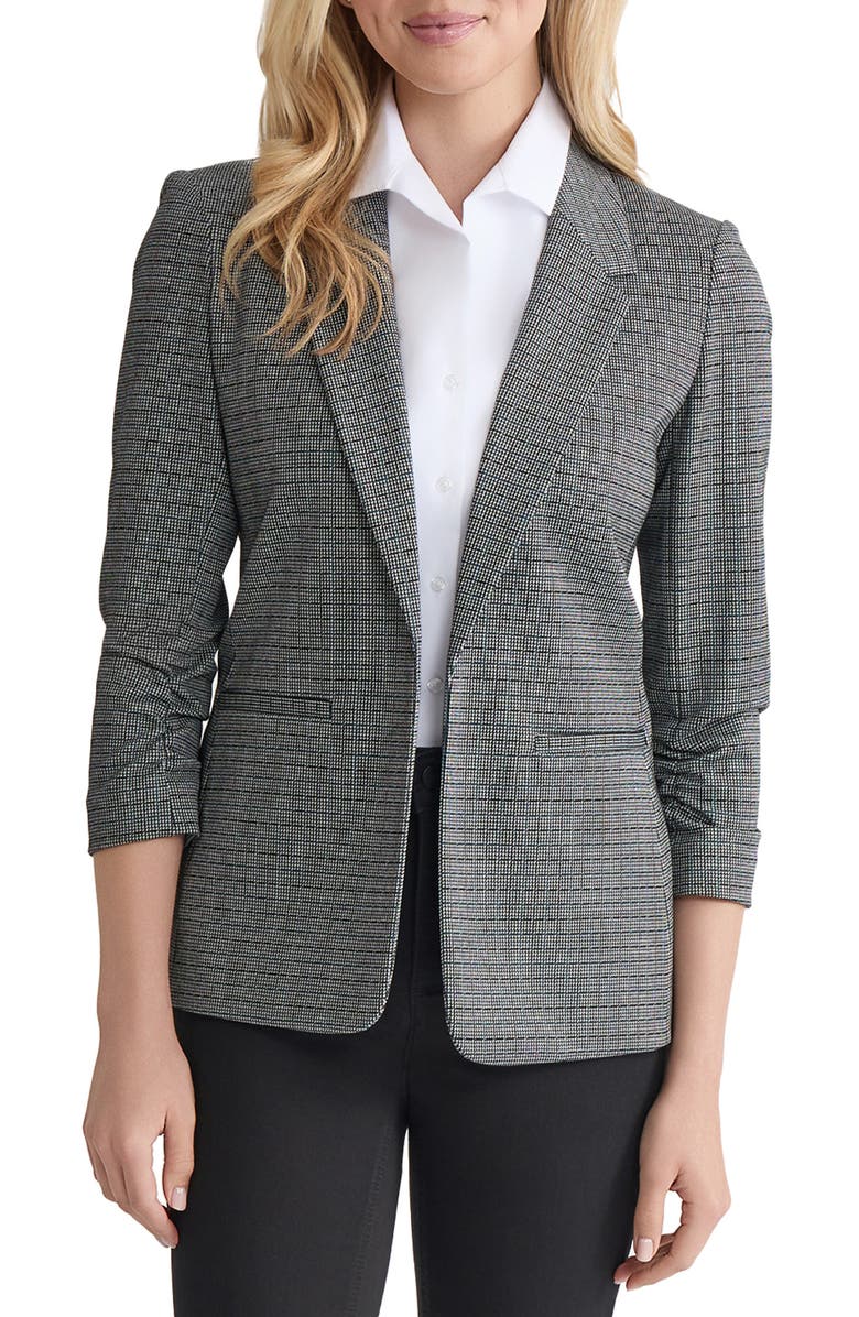 Jones New York Ruched Sleeve Blazer, Main, color, Pacific Navy Multi