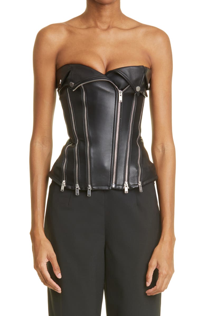 Dion Lee Leather Biker Zip Corset, Main, color, 