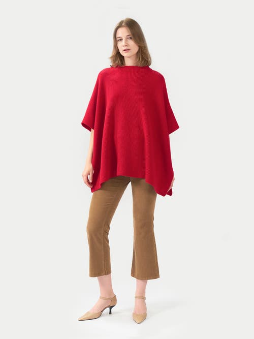 Gobi Mongolian Cashmere Organic Colour Rib-knit Cashmere Poncho In Red