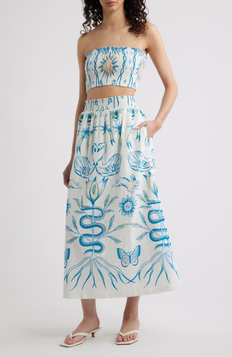 Sylvan Smocked Cotton & Linen Top & Skirt Set