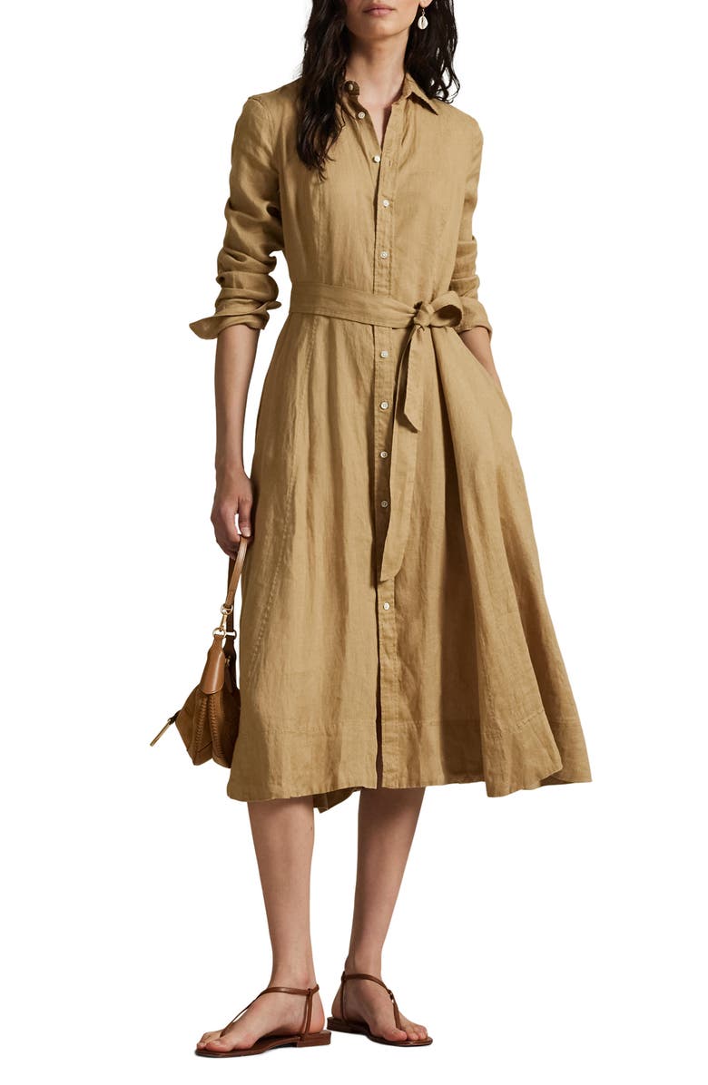 Polo Ralph Lauren Long Sleeve Linen Shirtdress, Main, color, 