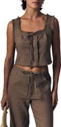 LE JEAN Ruffle Trim Linen Blend Crop Tank