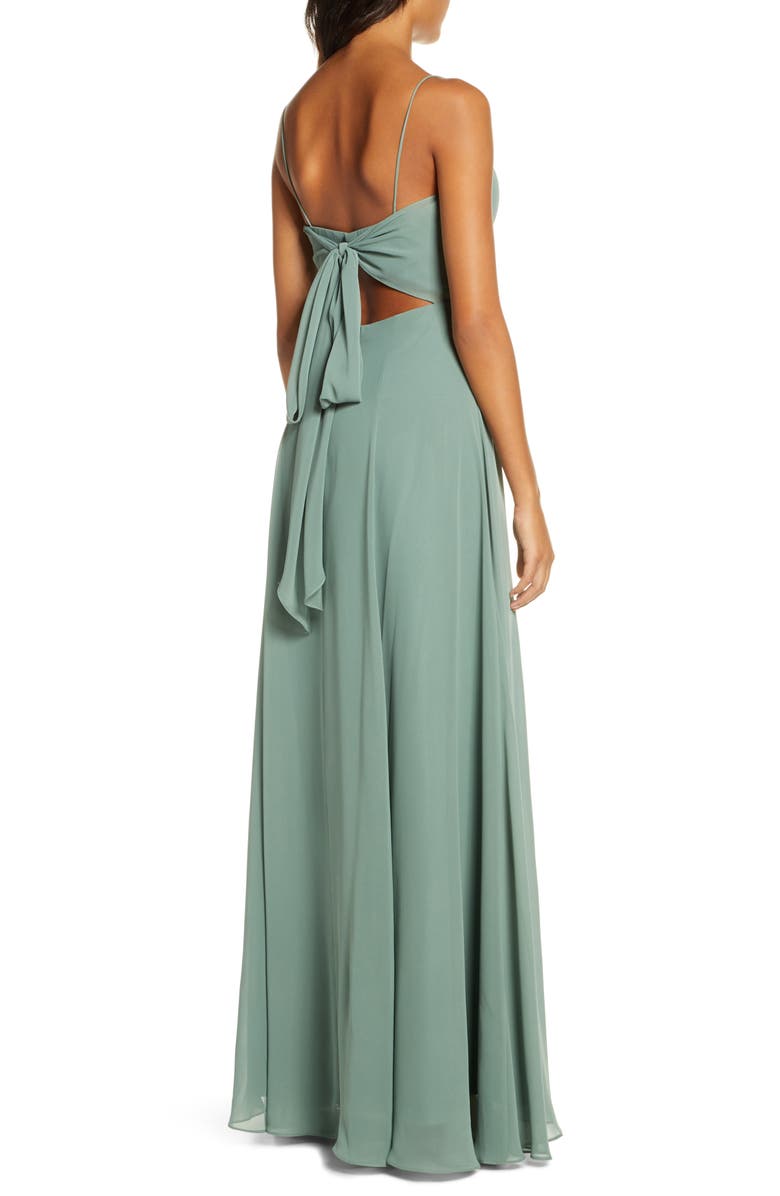 Jenny Yoo Kiara Tie Back Chiffon A-Line Gown, Alternate, color,