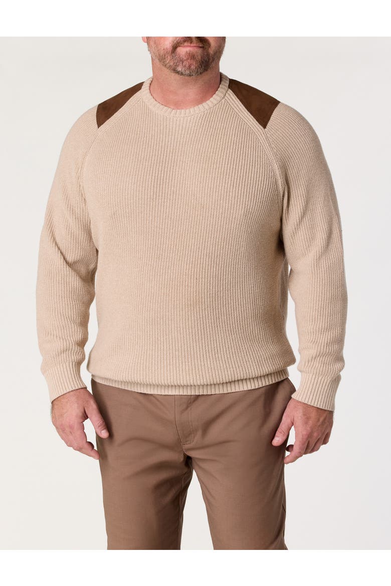Big & Tall Crewneck Patch Sweater, Alternate, color, OATMEAL HEATHER