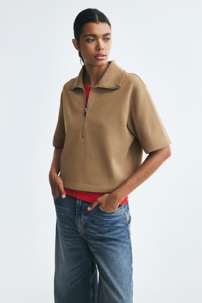 Cotton Half-Zip Polo Shirt, Alternate, color, Dark beige