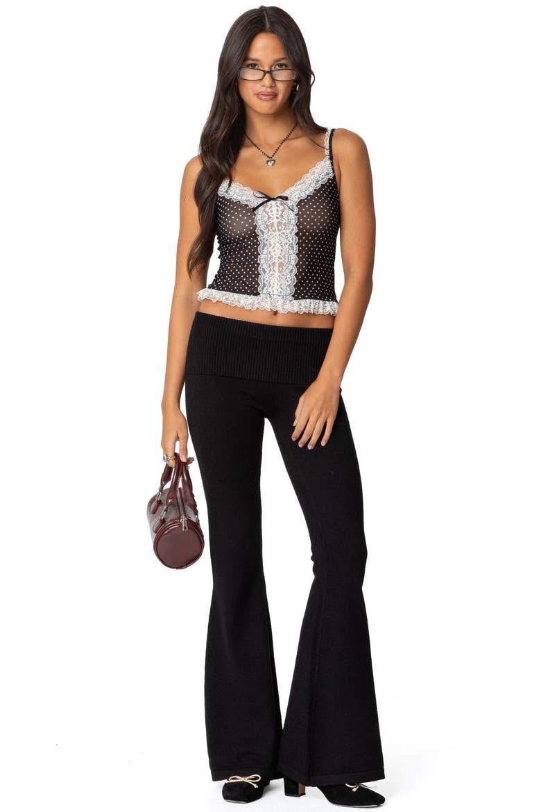 Polka Dot Lace Trim Mesh Camisole, Alternate, color, BLACK-AND-WHITE