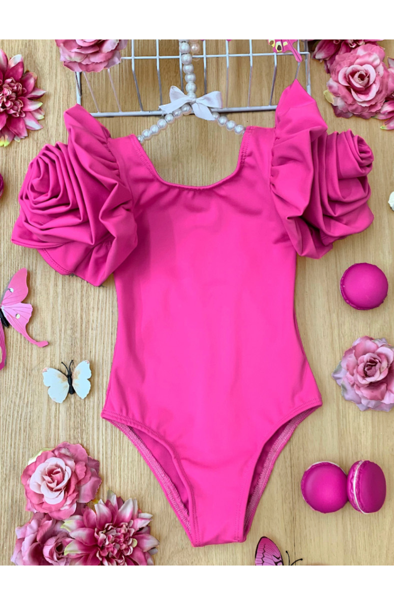 Mia Belle Girls Blooming Rose Sleeve One Piece Swimsuit, Alternate, color, Pink