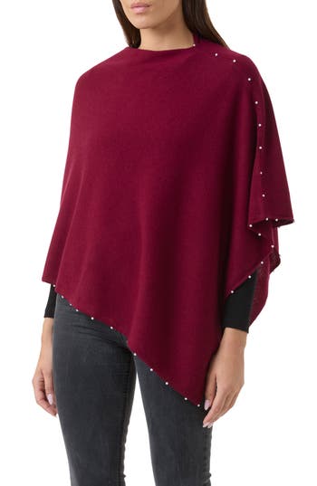 Sofia Cashmere Wool & Cashmere Poncho In Burgandy