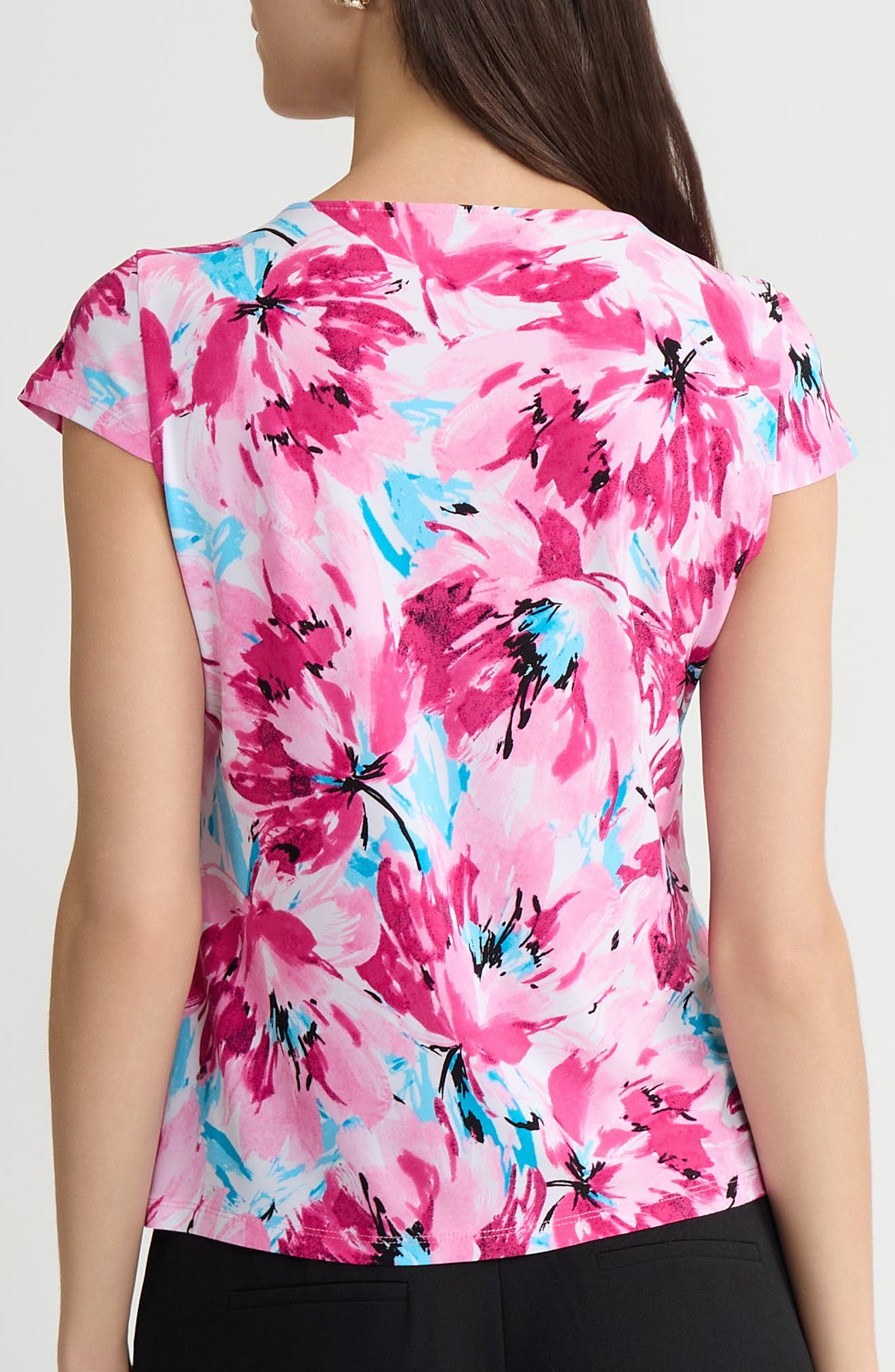 Floral Cowl Neck Cap Sleeve Top - image 2
