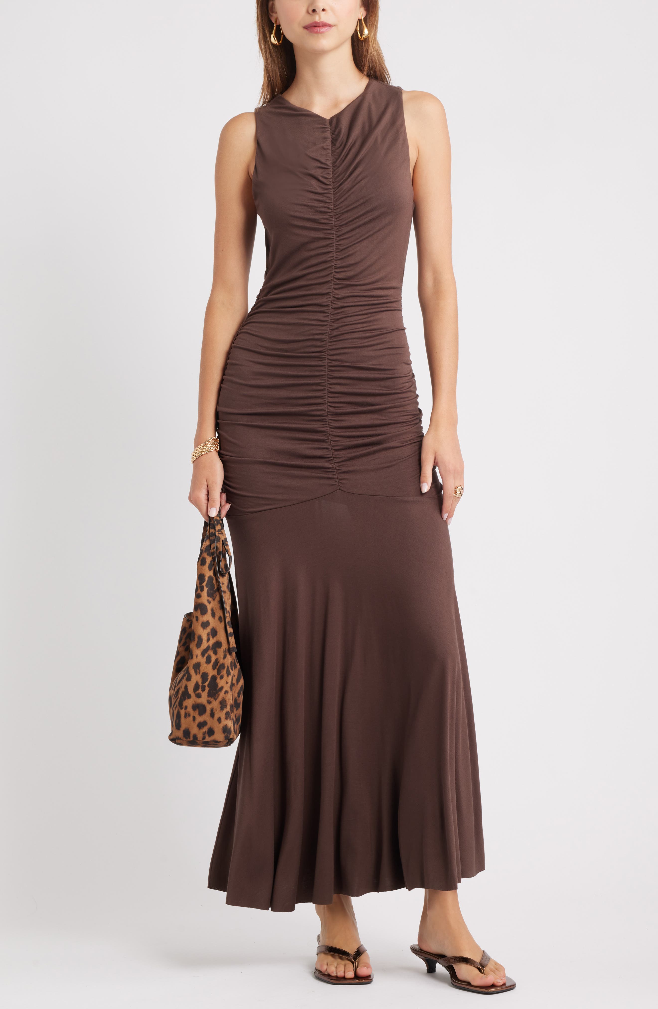 Open Edit Ruched Sleeveless Maxi Dress