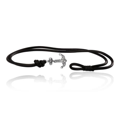 Lucky Brand Black Leather Anchor Wrap Bracelet With Adjustable Fit In Black
