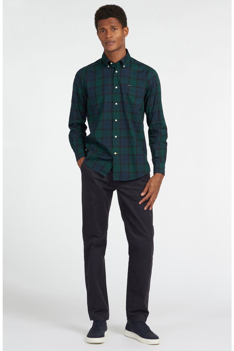 Wetherham Tailored Fit Plaid Flannel Button-Down Shirt, Alternate, color, BLACK WATCH