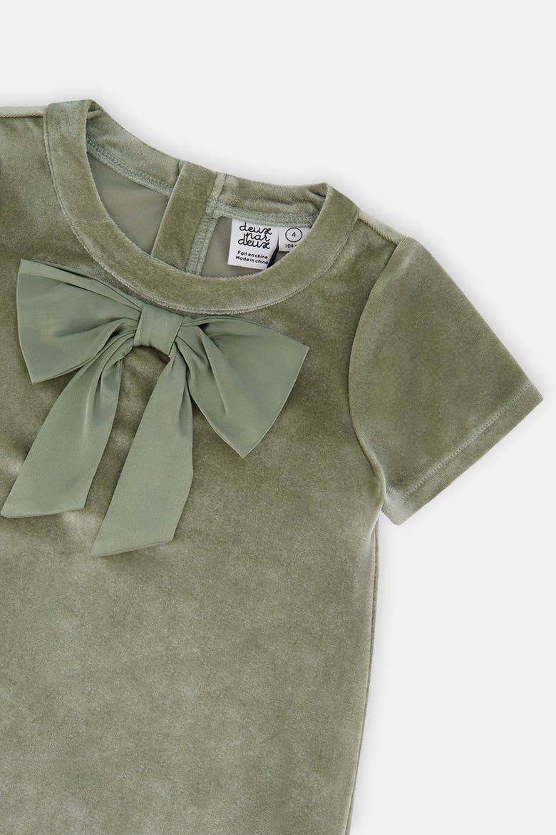 Short Sleeve Bow Detail Textured Bottom A-Line Dress, Alternate, color, Greyish Green