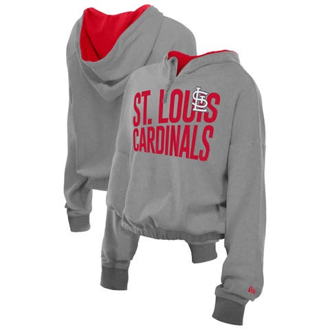Women's New Era  Heather Gray St. Louis Cardinals Reversed Out French Terry Quarter-Zip Banded Crop Hoodie