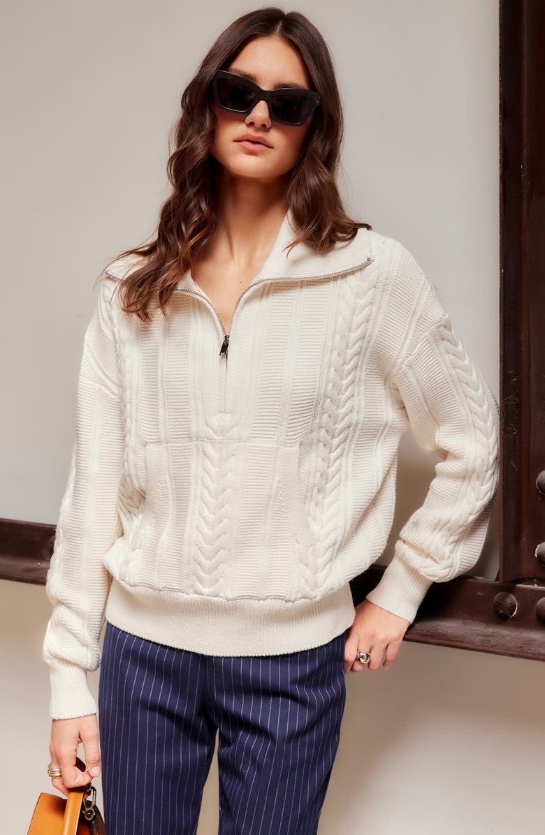 FIFTEEN TWENTY Karin Cotton & Wool Blend Half Zip Sweater, Alternate, color, Cream