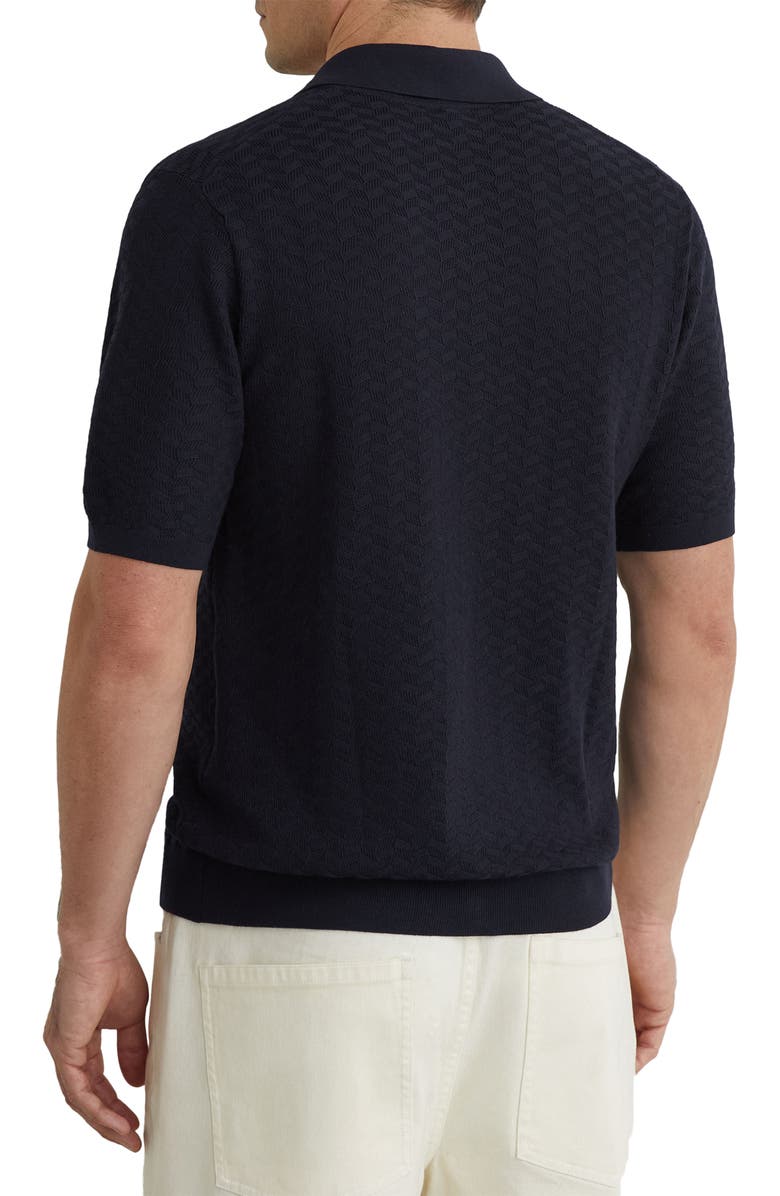 Reiss Phoenix Chevron Knit Button-Up Shirt, Alternate, color, Navy