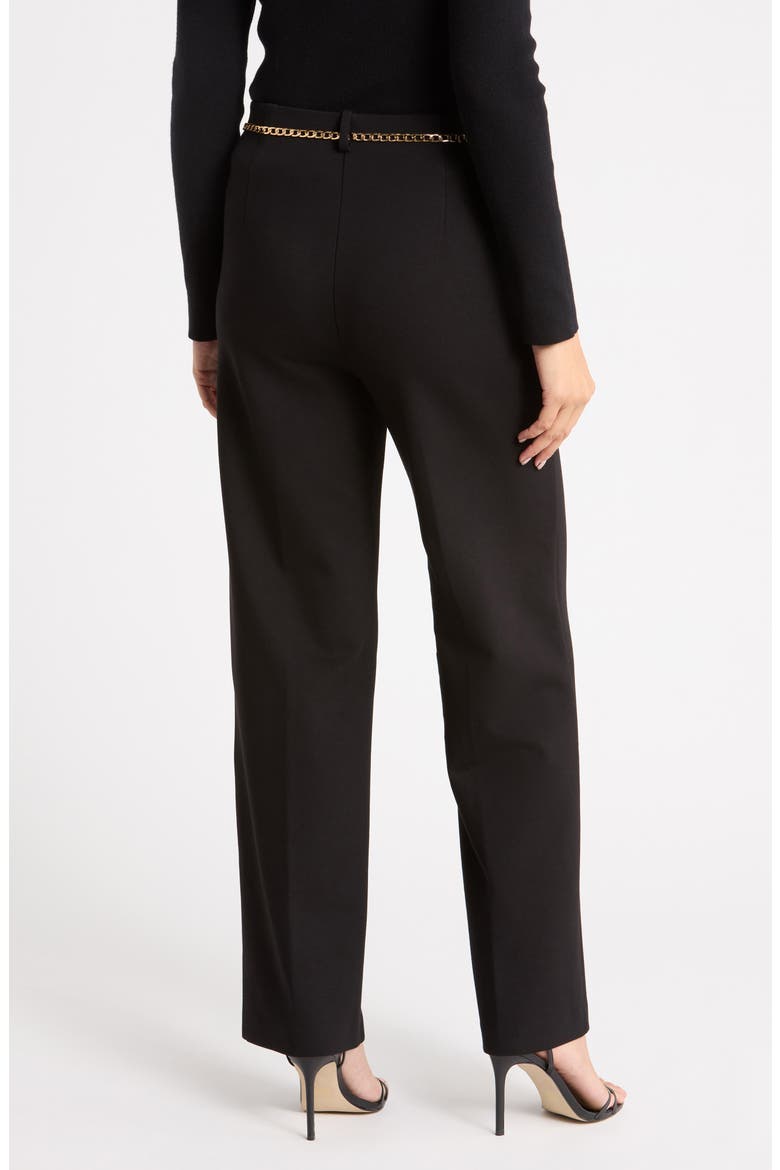 Wide Leg Ponte Pants with Chain Belt, Alternate, color, BLACK