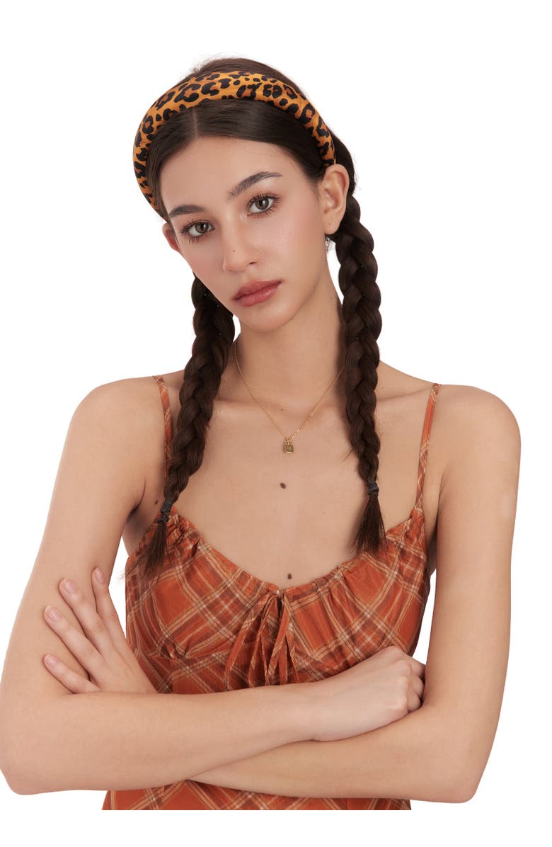 OLAH Leopard Silk Headband, Alternate, color, Brown