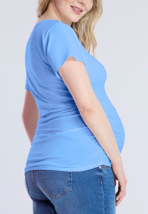 Motherhood Maternity V-neck Side-ruched Maternity Short Sleeve Tee In Provence
