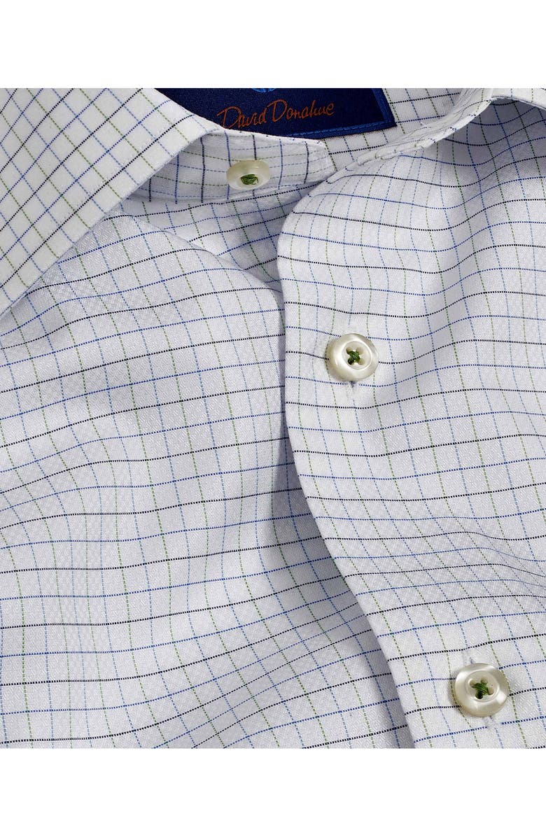 David Donahue Trim Fit Dobby Tattersall Check Dress Shirt, Alternate, color, White/ Grass
