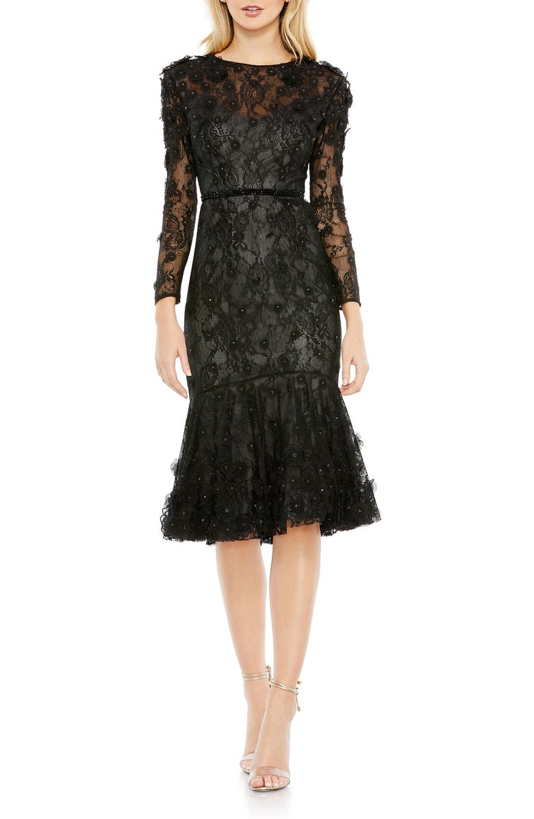 Mac Duggal Floral Appliqué Long Sleeve Cocktail Dress, Main, color,