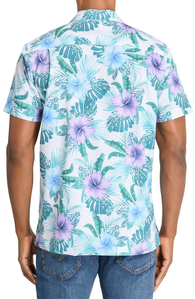 CONSTRUCT Slim Fit Floral Camp Shirt, Alternate, color, White/ Green