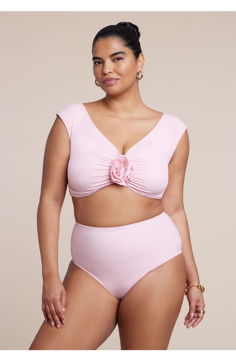 ELOQUII Off The Shoulder Rosette Top, Alternate, color, Romance Rose