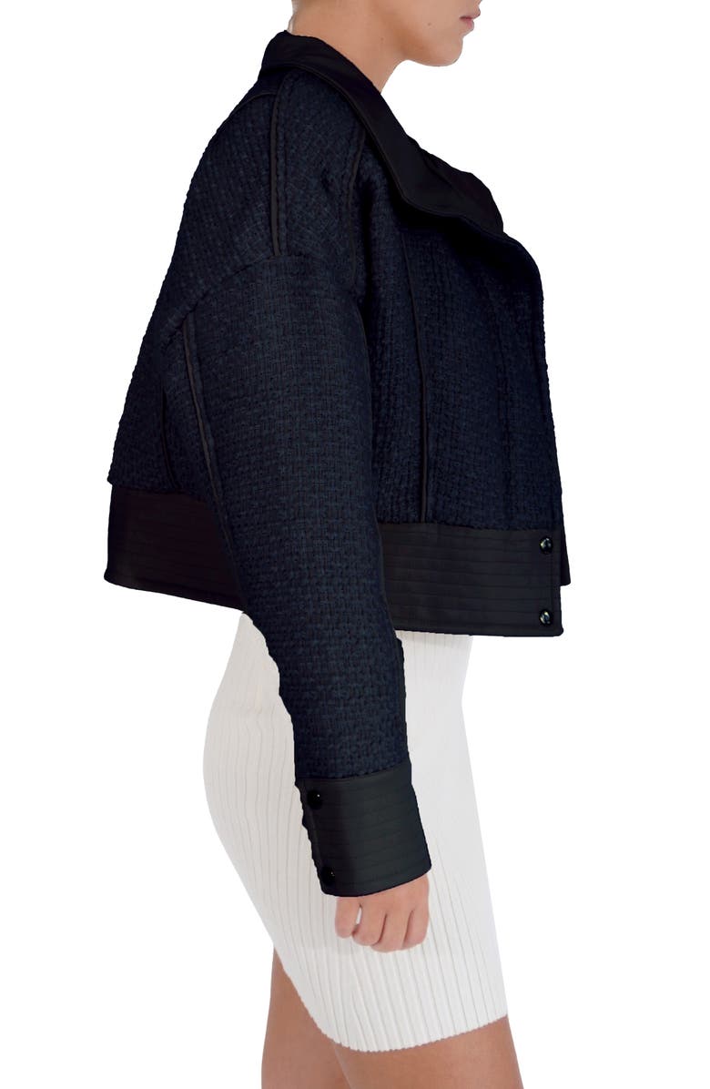 Belle & Bloom Mad Love Crop Bouclé Bomber Jacket, Alternate, color, Navy