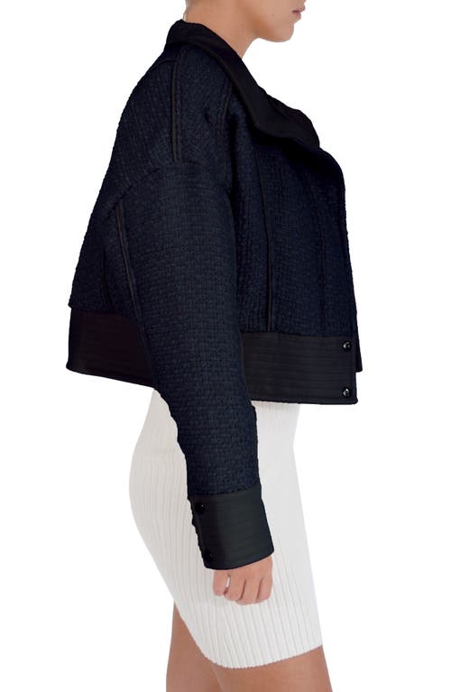 Belle & Bloom Mad Love Crop Bouclé Bomber Jacket In Navy