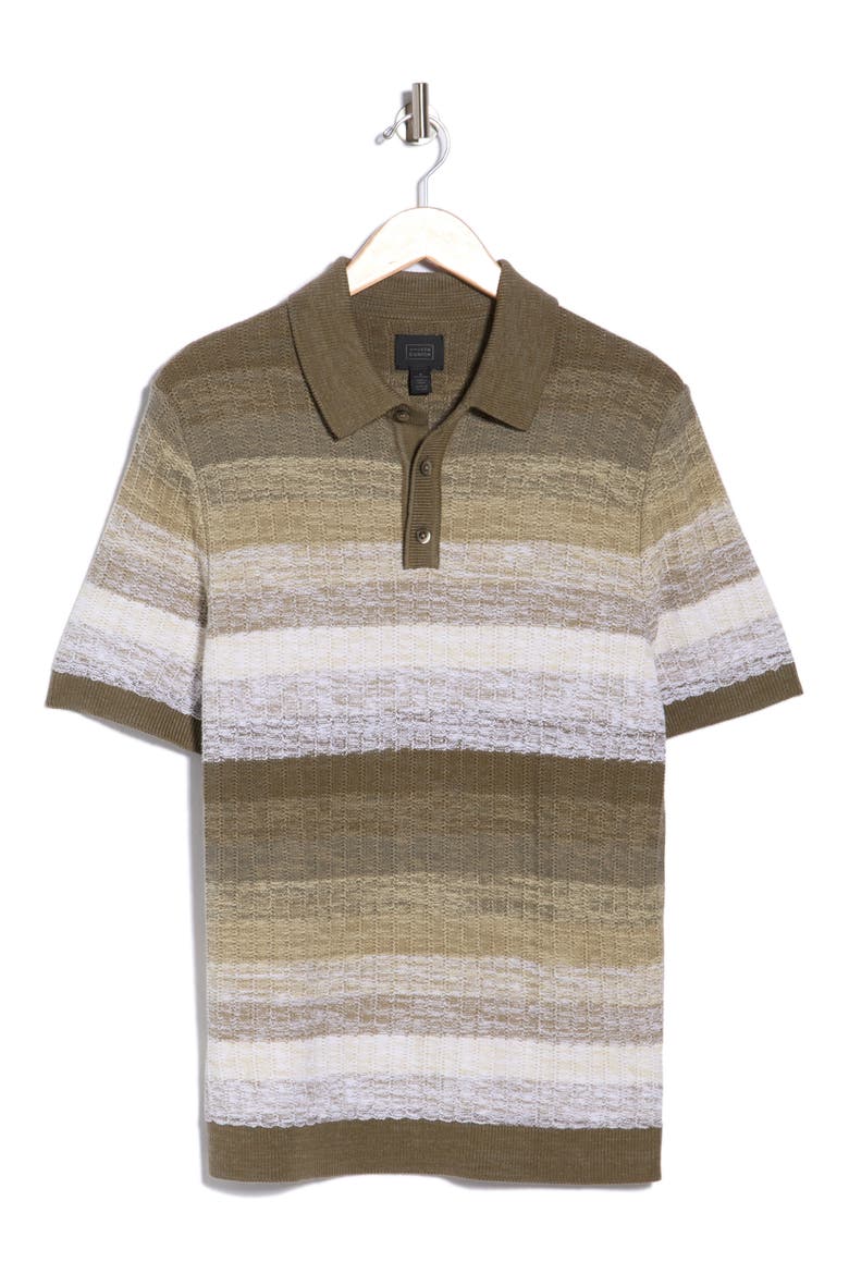Short Sleeve Stripe Sweater Knit Polo, Alternate, color, OLIVE RIDER STRIPE