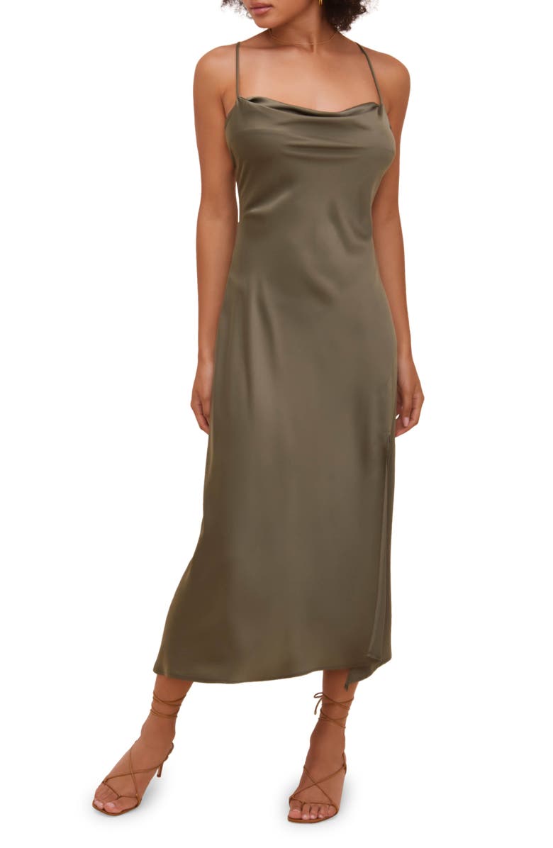 ASTR the Label Gaia Cowl Neck Satin Dress, Main, color, Sage