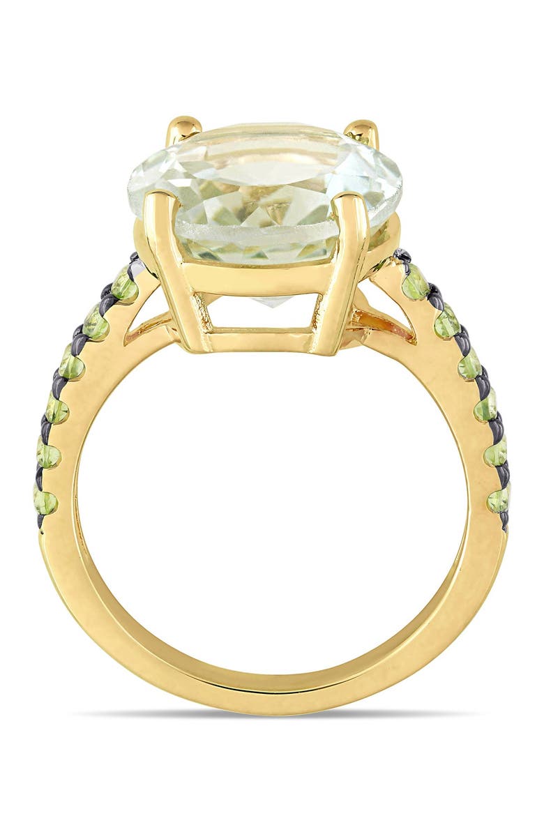DELMAR Yellow Gold Plated Sterling Silver Green Prasiolite Pavé Peridot Ring, Alternate, color, Green