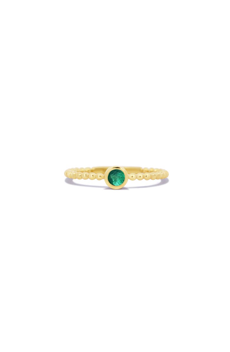 The Lovery Fine Jewelry Gold Beaded Emerald Ring, Main, color, Emerald