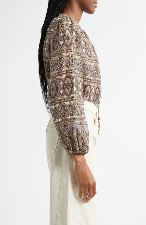 Veronica Beard Ashlynn Printed Top In Stone Khaki Multi