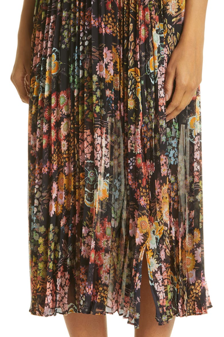 Aquila Pleated Mixed Media Cross Front Dress, Alternate, color, BLACK