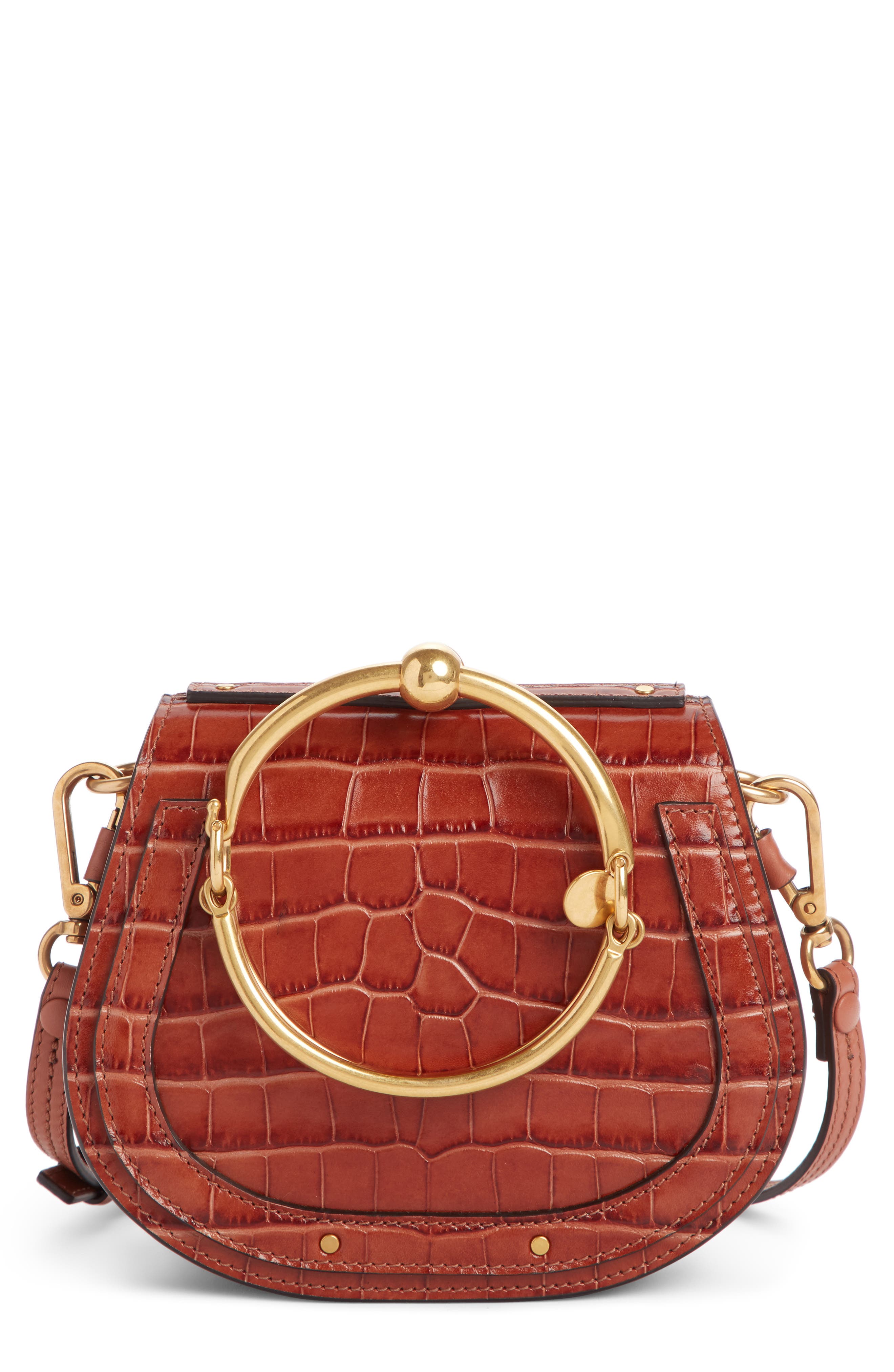 Chloé Nile Bracelet Croc Embossed Leather Crossbody Bag, Main, color, 