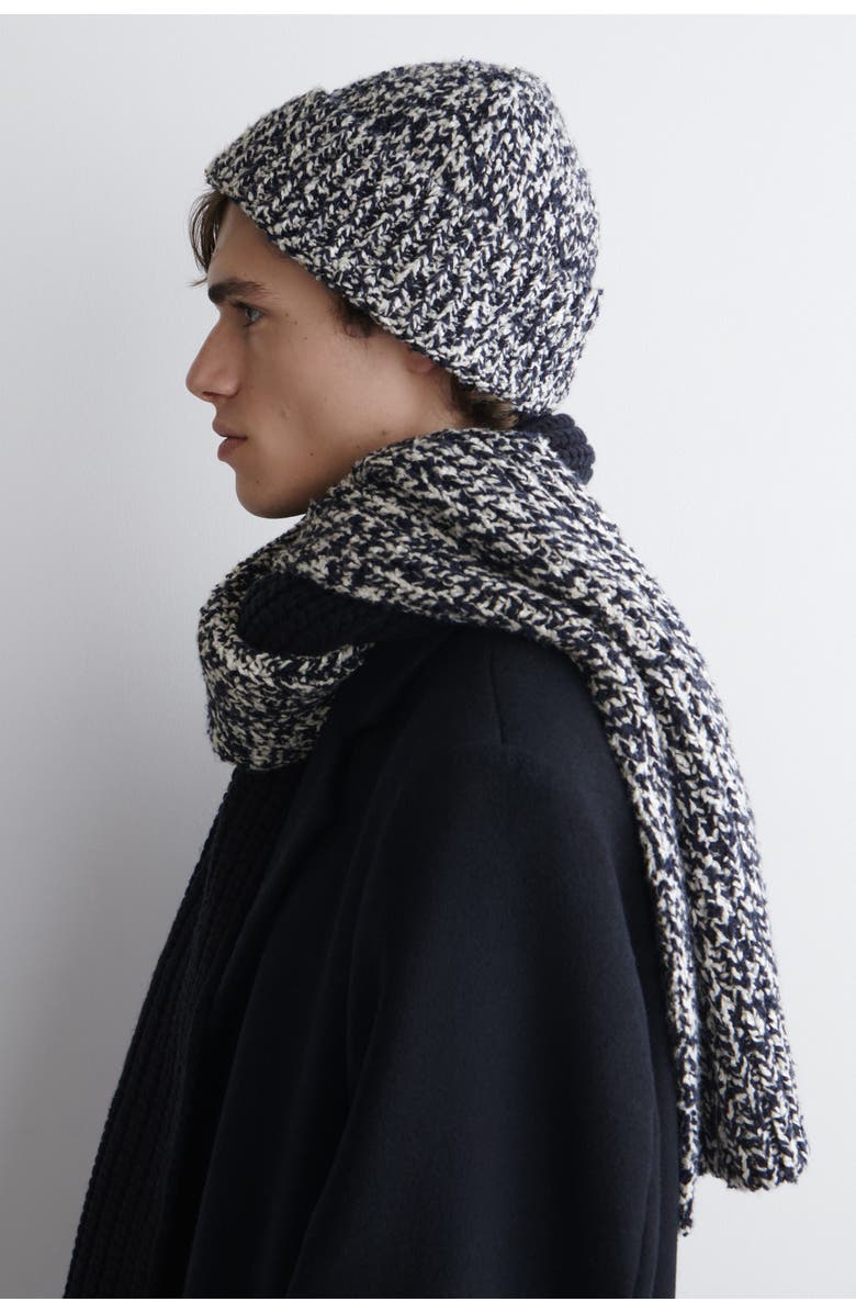 COS Flecked Wool-Blend Beanie, Main, color, Navy / White