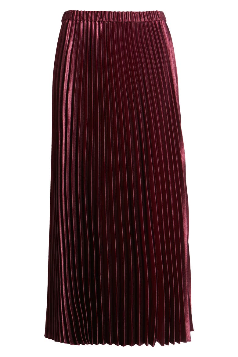 Pleated Satin Midi Skirt, Alternate, color, MERLOT