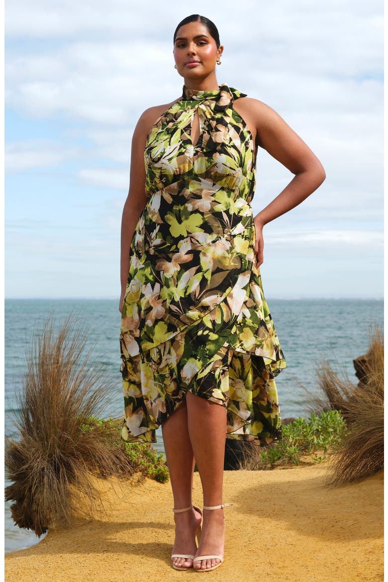 Chlora Print Ruffle Sleeveless Dress, Alternate, color, IVY