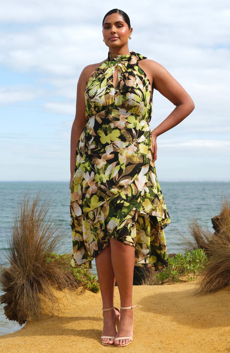 Estelle Chlora Print Ruffle Sleeveless Dress, Alternate, color, Ivy